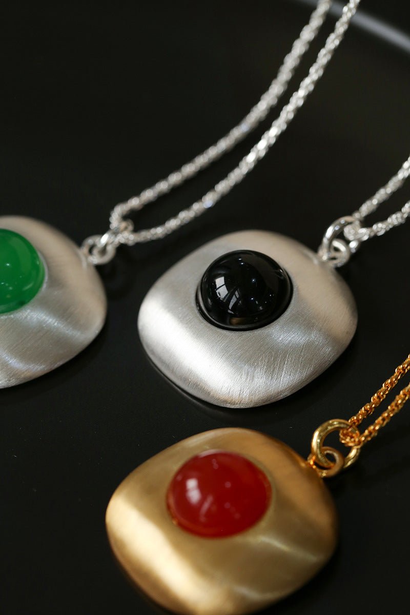 Brushed Geometric Pendant Agate Necklace - floysun