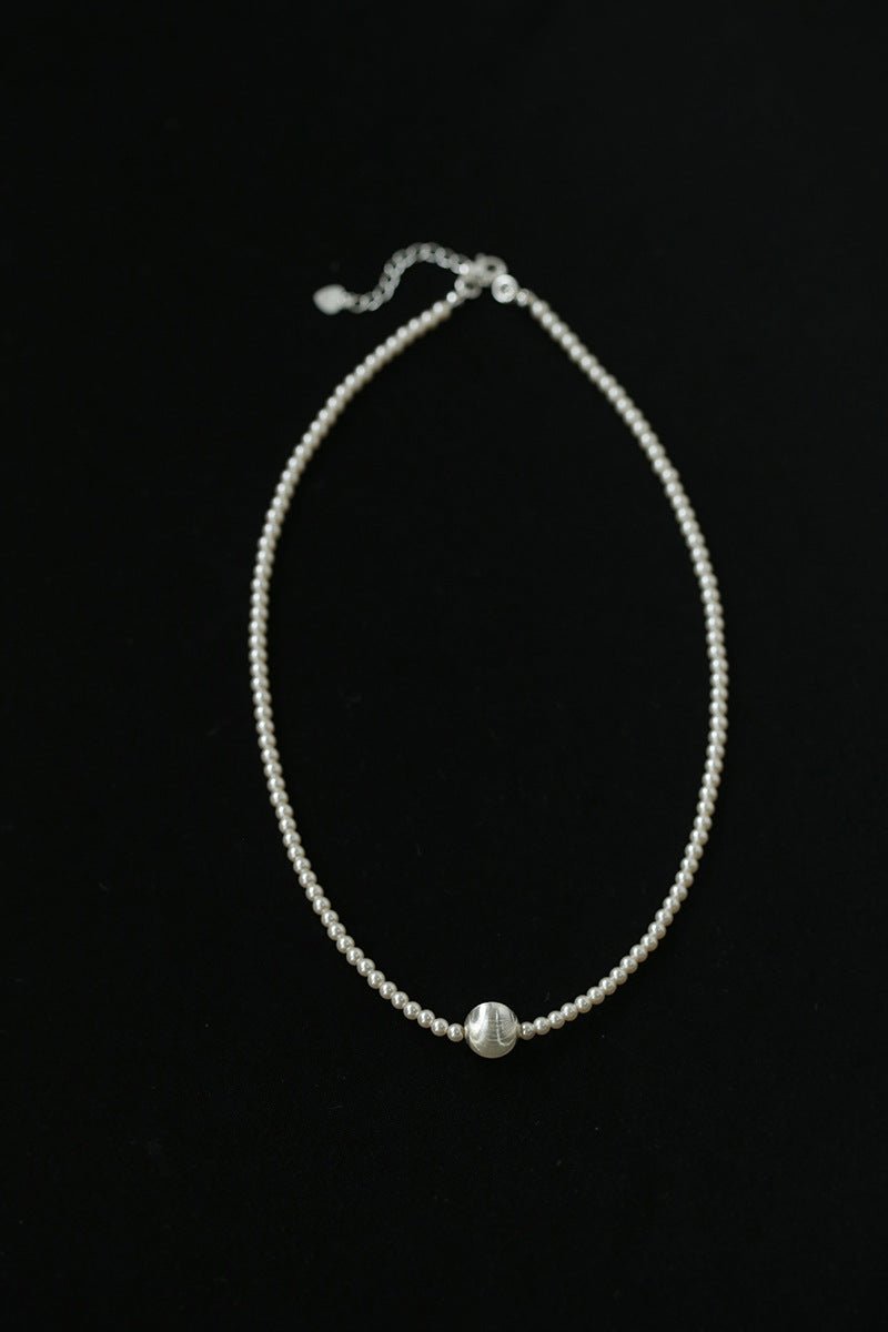 Brushed Silver and Black Onyx Beaded Necklace - floysun