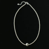 Brushed Silver and Black Onyx Beaded Necklace - floysun