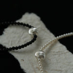 Brushed Silver and Black Onyx Beaded Necklace - floysun