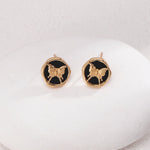 Butterfly Print Black Onyx Stones Stud Earring - floysun