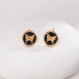 Butterfly Print Black Onyx Stones Stud Earring - floysun