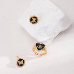 Butterfly Print Black Onyx Stones Stud Earring - floysun