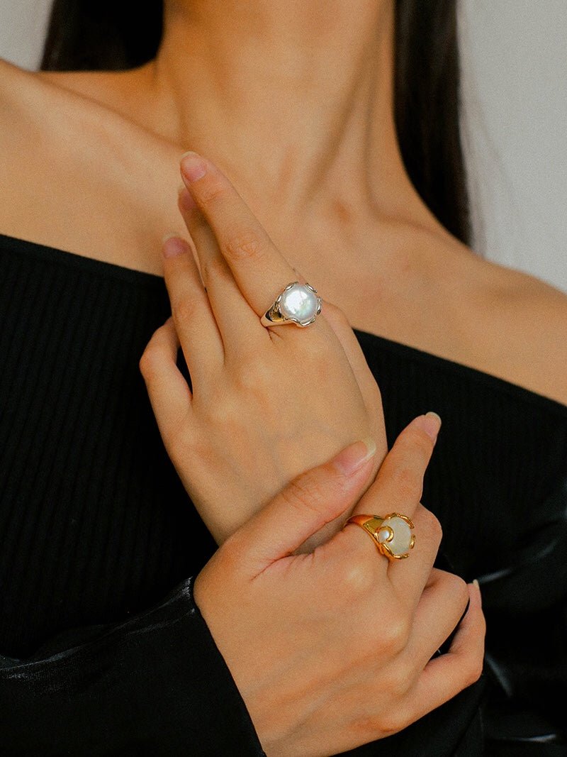 Button Baroque Pearl Ring - floysun