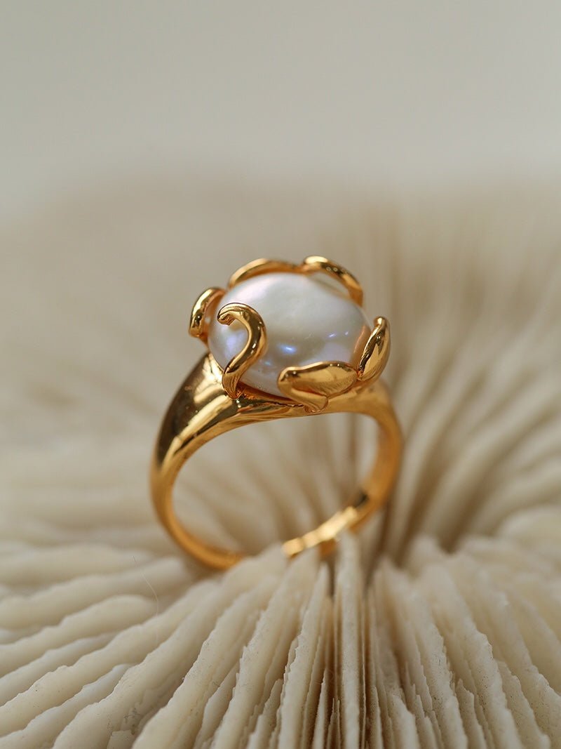 Button Baroque Pearl Ring - floysun