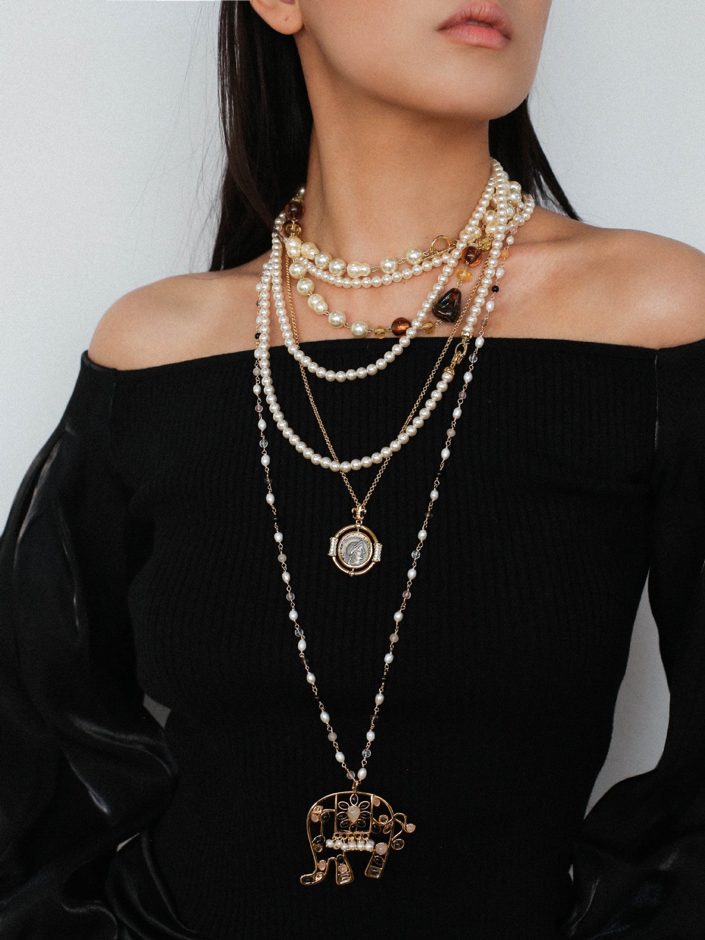 Byzantine Elegance Gourd Pearl Necklace Classic Light Luxury Sweater Chain - floysun