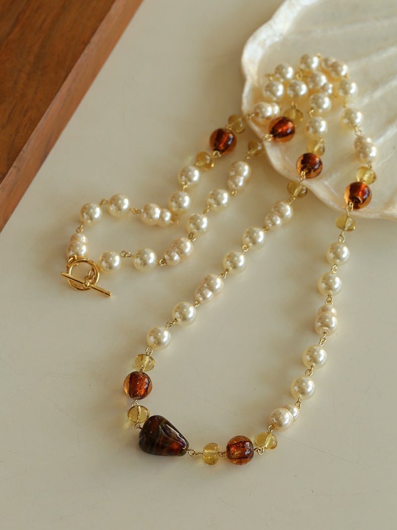 Byzantine Elegance Gourd Pearl Necklace Classic Light Luxury Sweater Chain - floysun