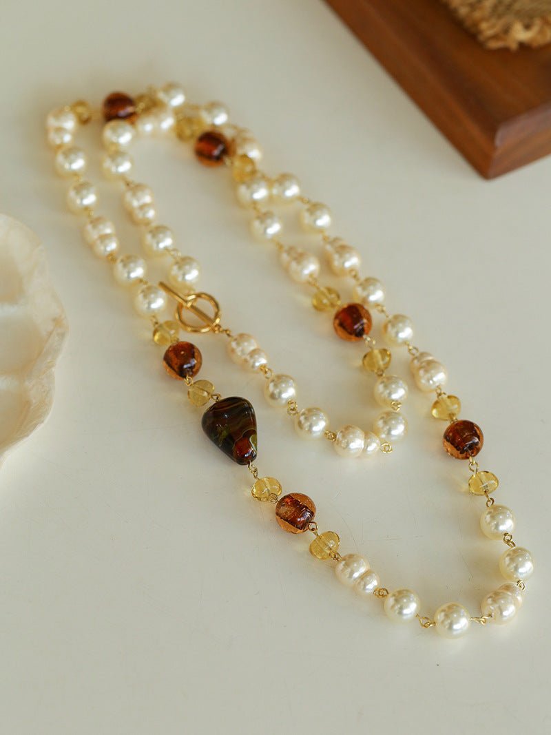 Byzantine Elegance Gourd Pearl Necklace Classic Light Luxury Sweater Chain - floysun