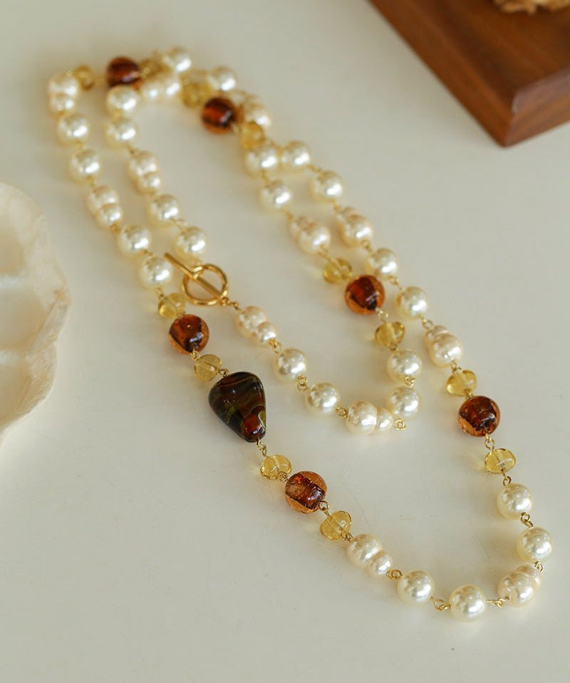 Byzantine Elegance Gourd Pearl Necklace Classic Light Luxury Sweater Chain - floysun