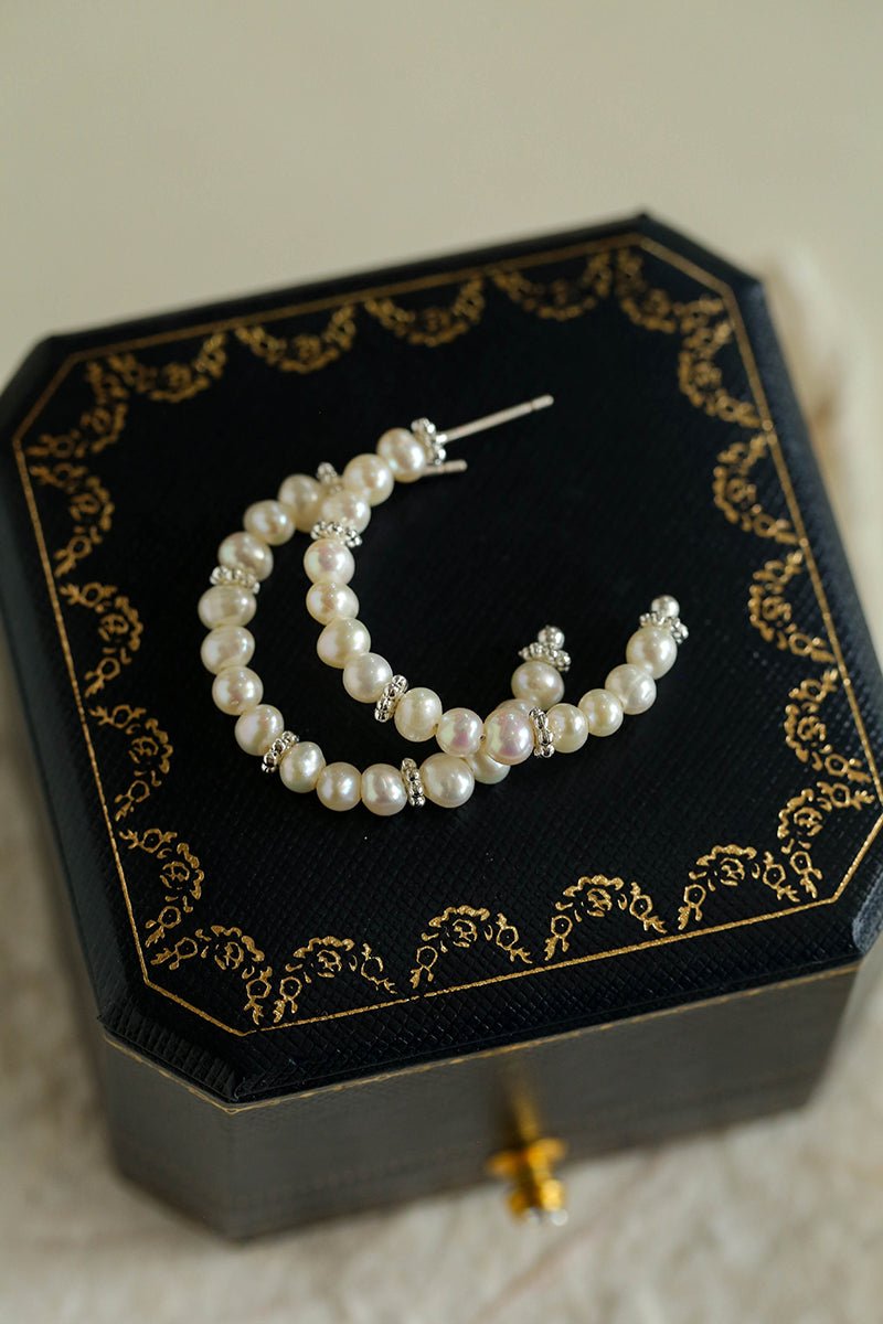 C - Shaped Elegant Pearl Beaded Huggie Earrings - floysun