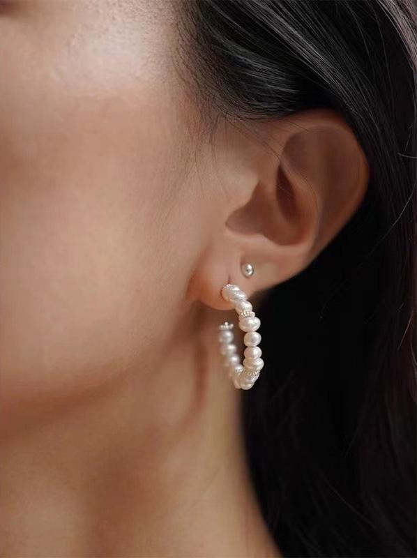 C - Shaped Elegant Pearl Beaded Huggie Earrings - floysun