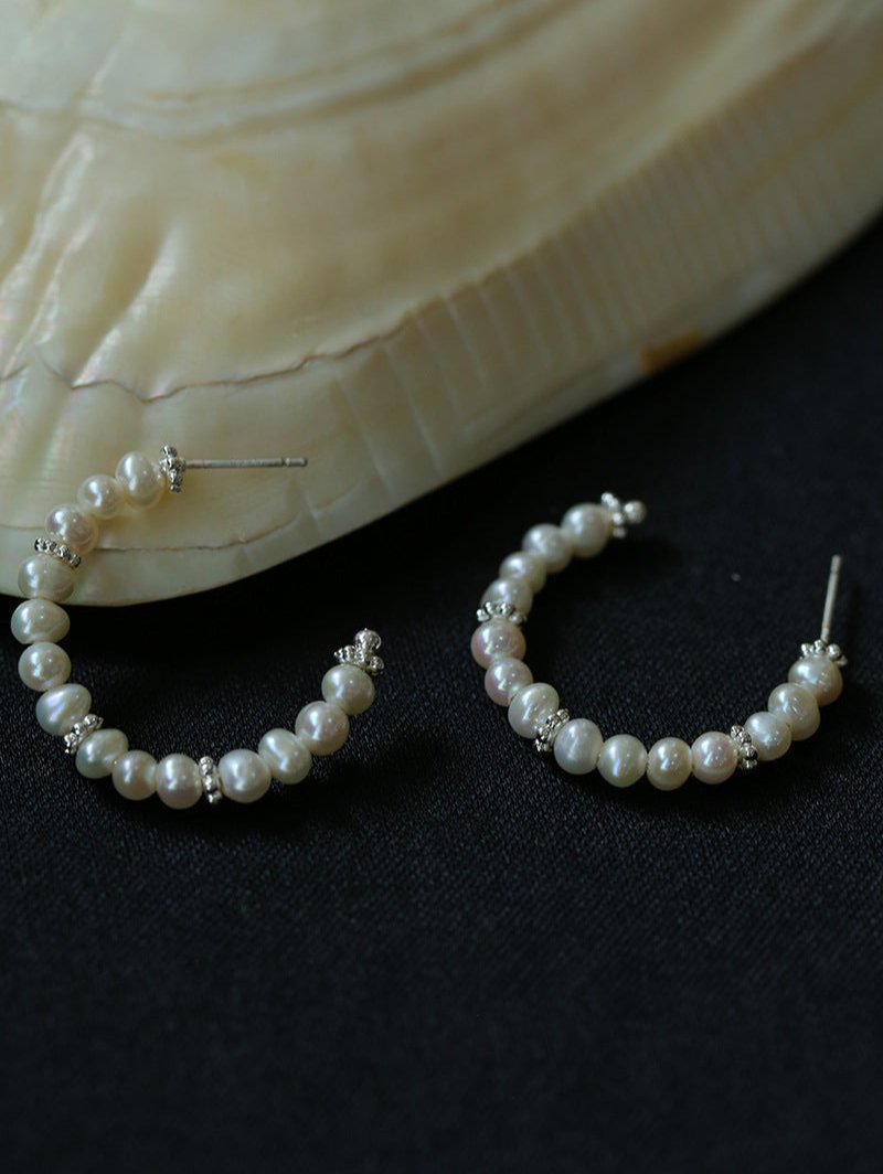 C - Shaped Elegant Pearl Beaded Huggie Earrings - floysun