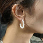 C - Shaped Elegant Pearl Beaded Huggie Earrings - floysun