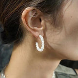 C - Shaped Elegant Pearl Beaded Huggie Earrings - floysun