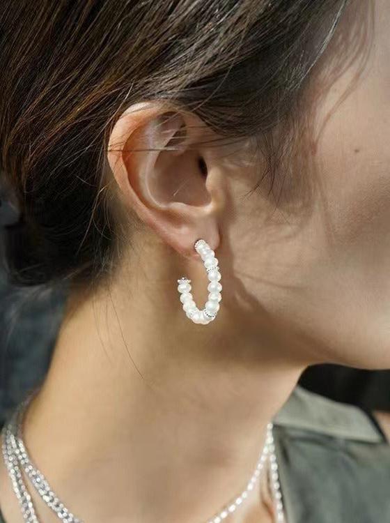 C - Shaped Elegant Pearl Beaded Huggie Earrings - floysun