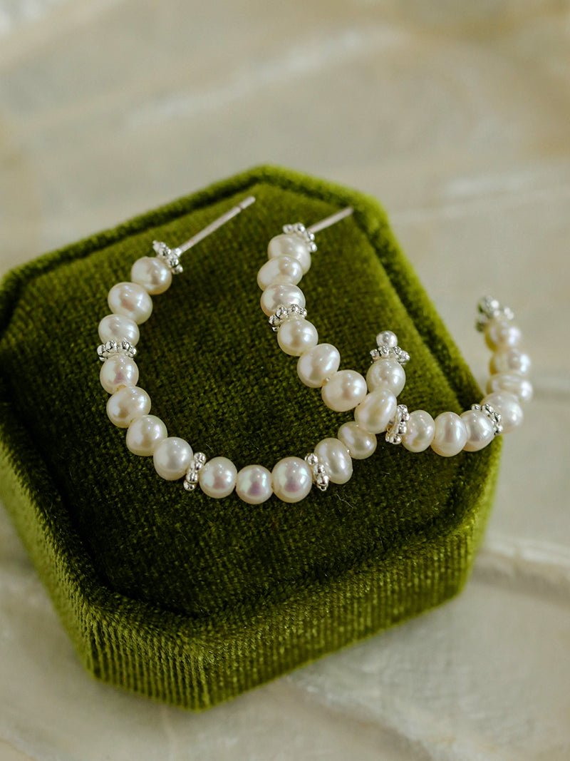 C - Shaped Elegant Pearl Beaded Huggie Earrings - floysun