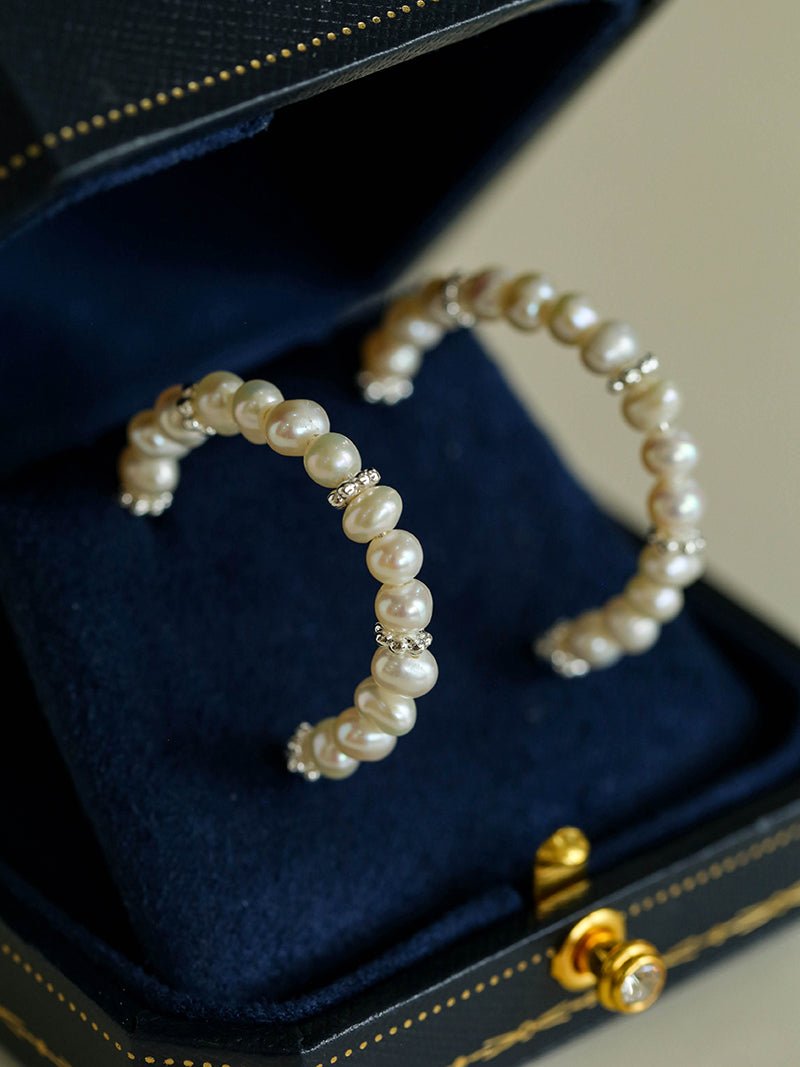 C - Shaped Elegant Pearl Beaded Huggie Earrings - floysun