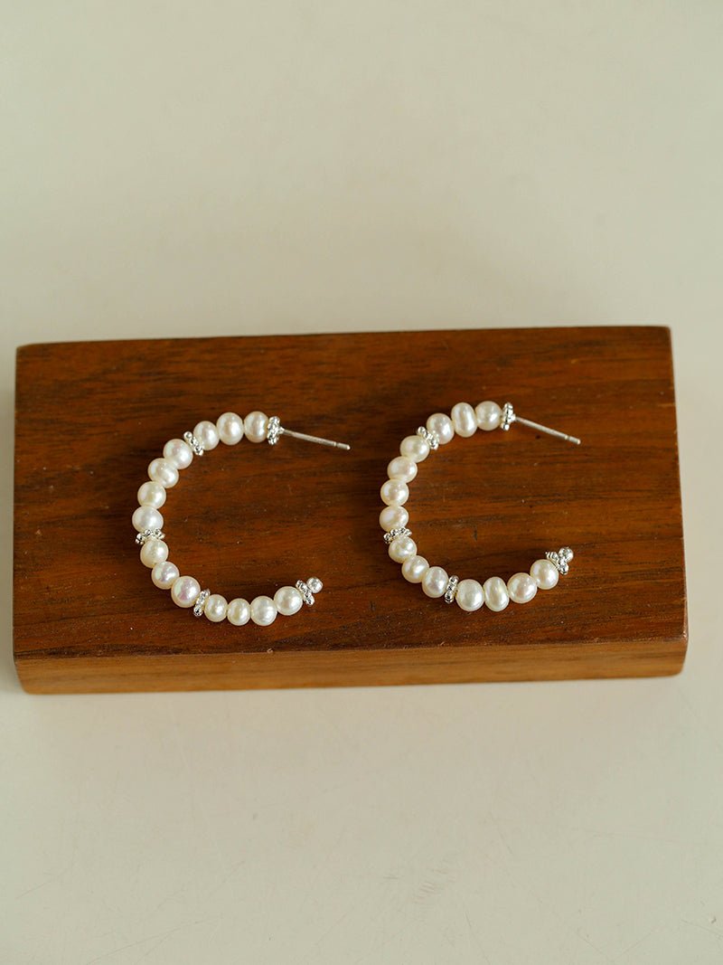 C - Shaped Elegant Pearl Beaded Huggie Earrings - floysun