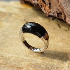 S925 Sterling Silver Irregular Black Agate Rings