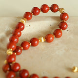 Joyful Red Stone Round Bead and Pearl Bead Beaded Necklace