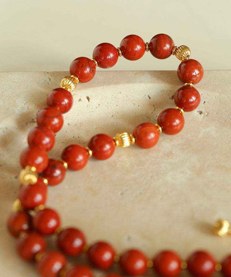 Joyful Red Stone Round Bead and Pearl Bead Beaded Necklace