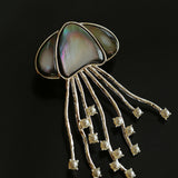 Gray & White Mother-of-pearl Glass Jellyfish Brooch