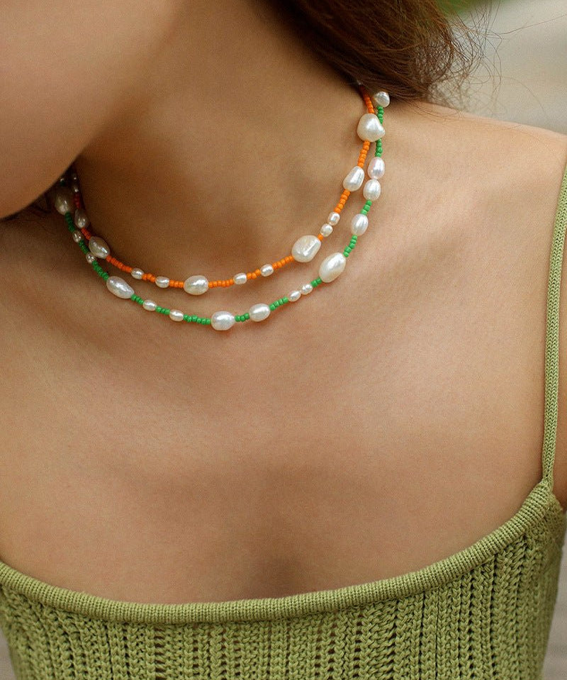 Candy Color Freshwater Baroque Pearl Bead Necklace - floysun