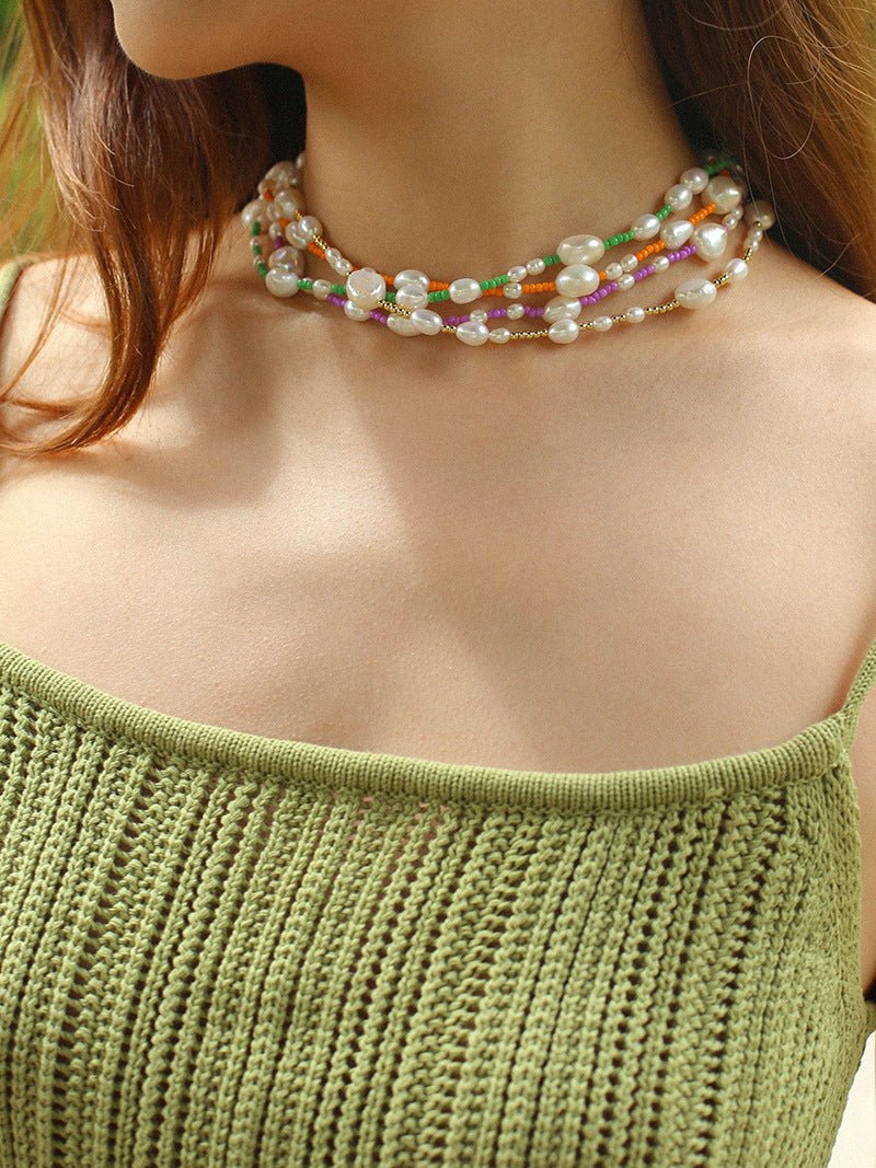 Candy Color Freshwater Baroque Pearl Bead Necklace - floysun