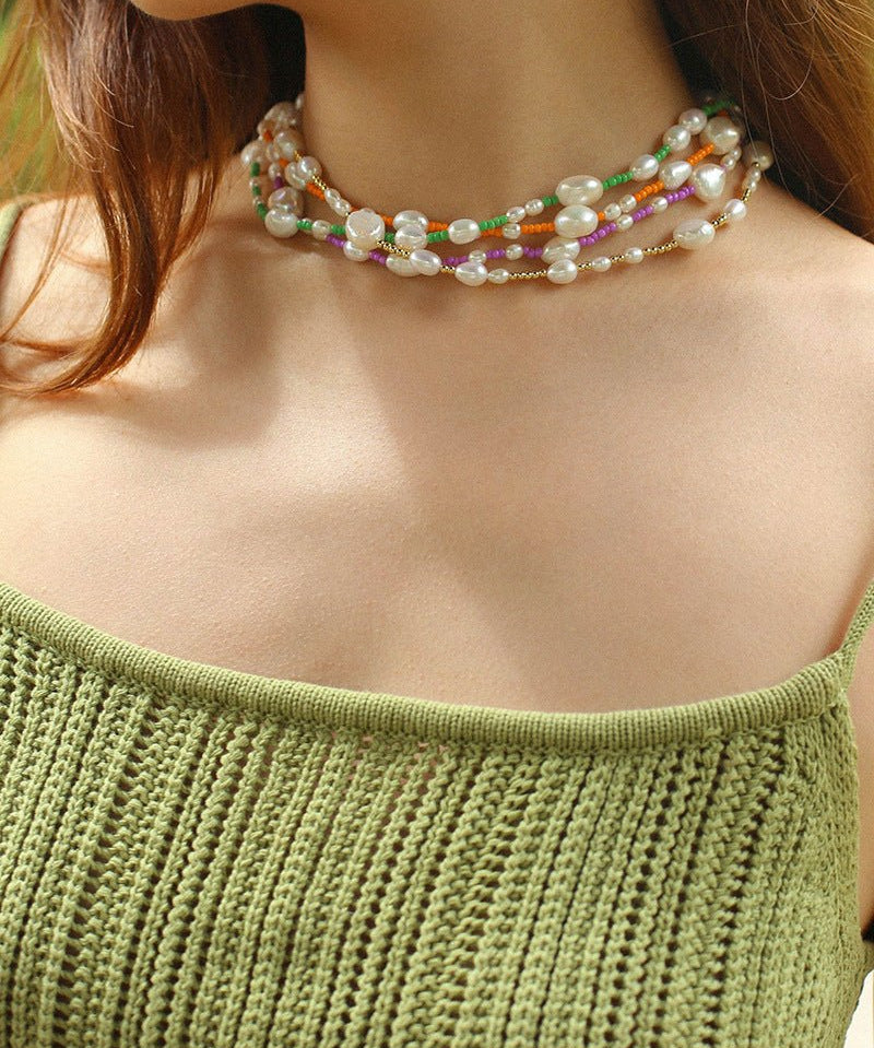 Candy Color Freshwater Baroque Pearl Bead Necklace - floysun