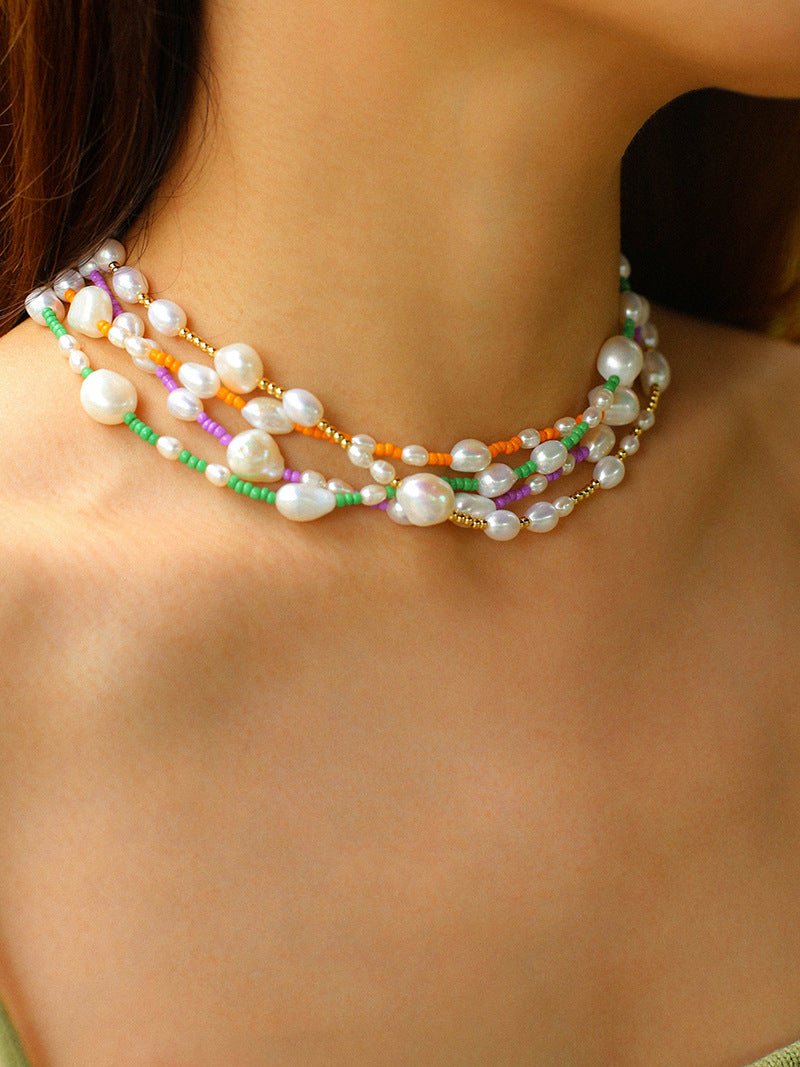 Candy Color Freshwater Baroque Pearl Bead Necklace - floysun