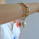 Candy - Colored Gemstone and Popcorn Pearl Beaded Bracelet - floysun