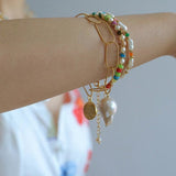 Candy - Colored Gemstone and Popcorn Pearl Beaded Bracelet - floysun