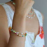 Candy - Colored Gemstone and Popcorn Pearl Beaded Bracelet - floysun