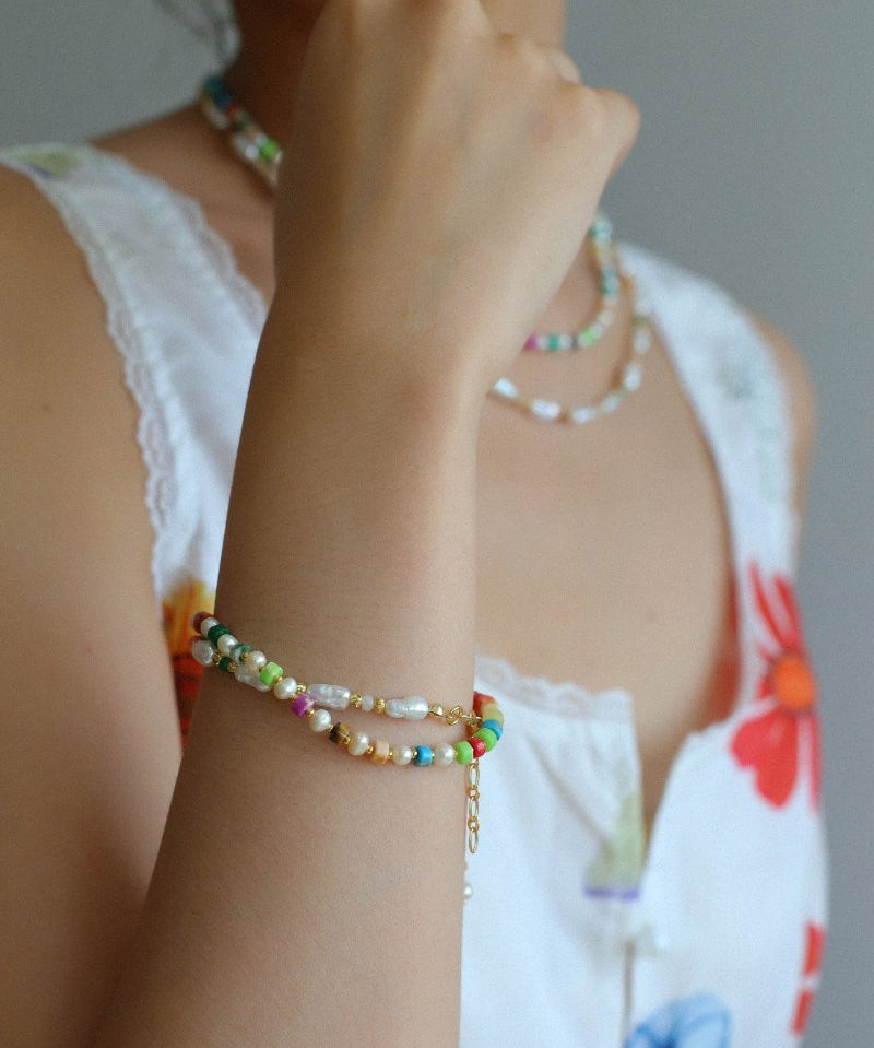 Candy - Colored Gemstone and Popcorn Pearl Beaded Bracelet - floysun