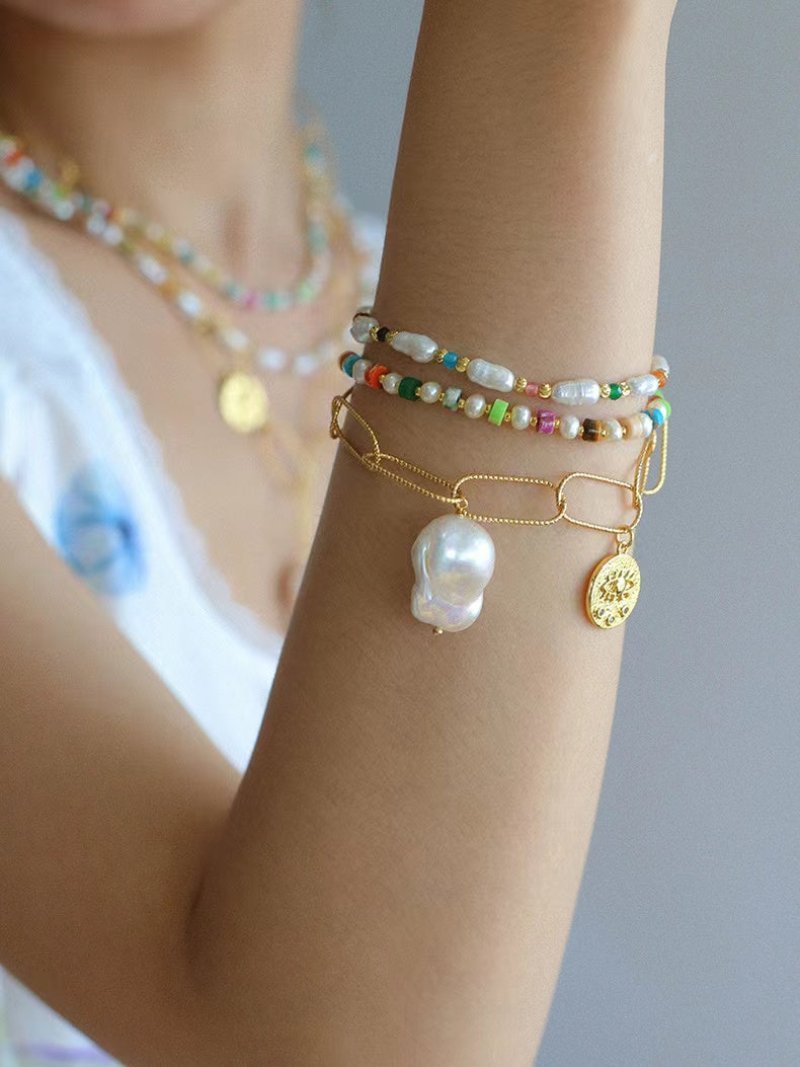 Candy - Colored Gemstone and Popcorn Pearl Beaded Bracelet - floysun