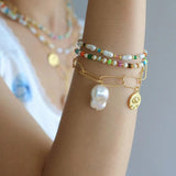 Candy - Colored Gemstone and Popcorn Pearl Beaded Bracelet - floysun