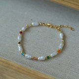 Candy - Colored Gemstone and Popcorn Pearl Beaded Bracelet - floysun