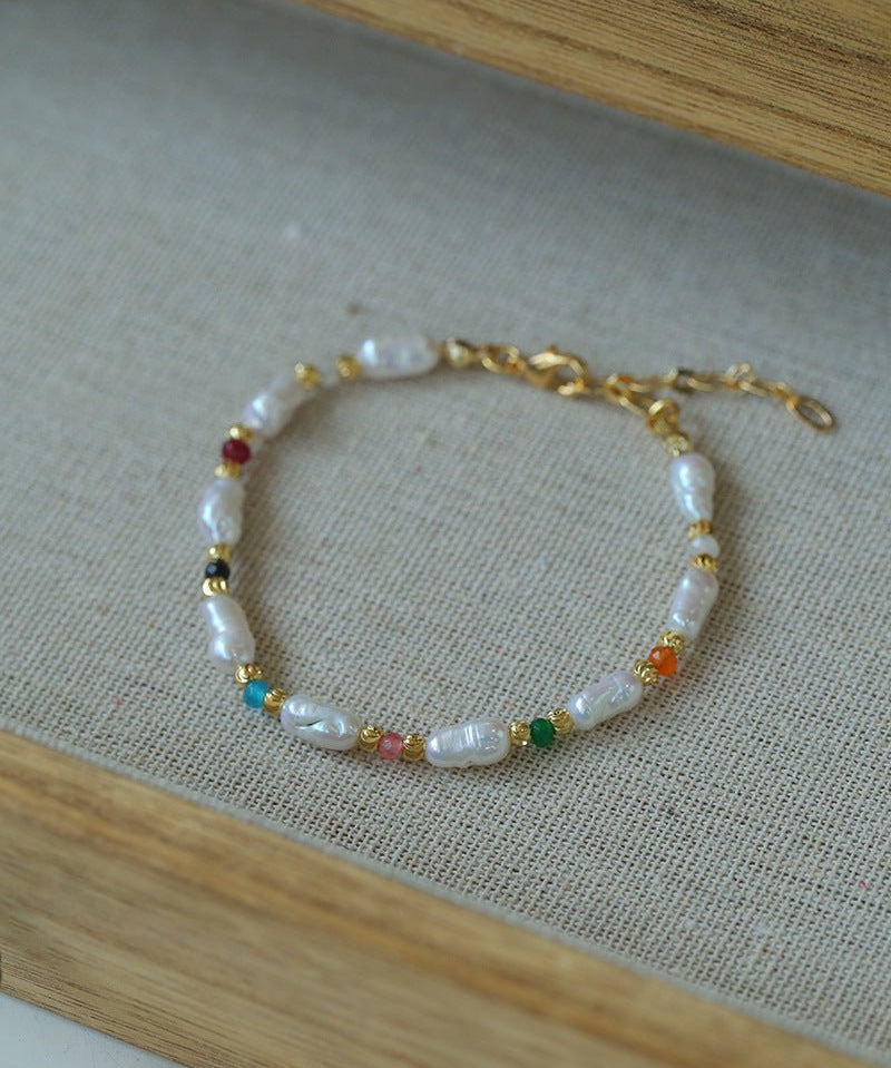 Candy - Colored Gemstone and Popcorn Pearl Beaded Bracelet - floysun