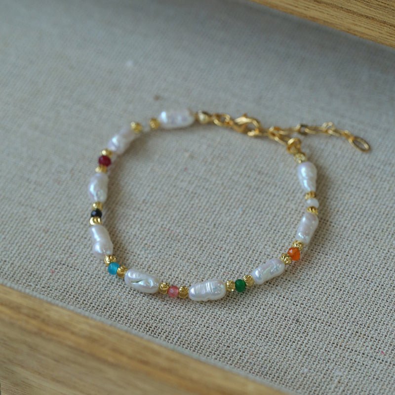 Candy - Colored Gemstone and Popcorn Pearl Beaded Bracelet - floysun