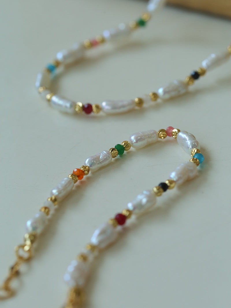 Candy - Colored Gemstone and Popcorn Pearl Beaded Necklace - floysun