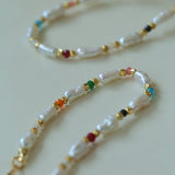 Candy - Colored Gemstone and Popcorn Pearl Beaded Necklace - floysun