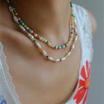 Candy - Colored Gemstone and Popcorn Pearl Beaded Necklace - floysun