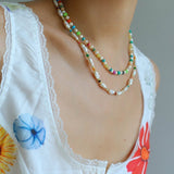 Candy - Colored Gemstone and Popcorn Pearl Beaded Necklace - floysun