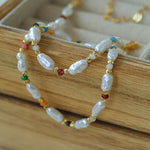 Candy - Colored Gemstone and Popcorn Pearl Beaded Necklace - floysun