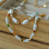 Candy - Colored Gemstone and Popcorn Pearl Beaded Necklace - floysun