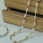 Candy - Colored Gemstone and Popcorn Pearl Beaded Necklace - floysun