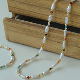 Candy - Colored Gemstone and Popcorn Pearl Beaded Necklace - floysun