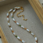 Candy - Colored Gemstone and Popcorn Pearl Beaded Necklace - floysun