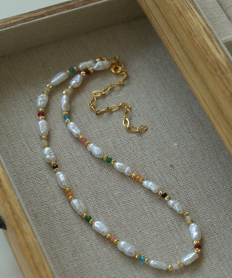 Candy - Colored Gemstone and Popcorn Pearl Beaded Necklace - floysun