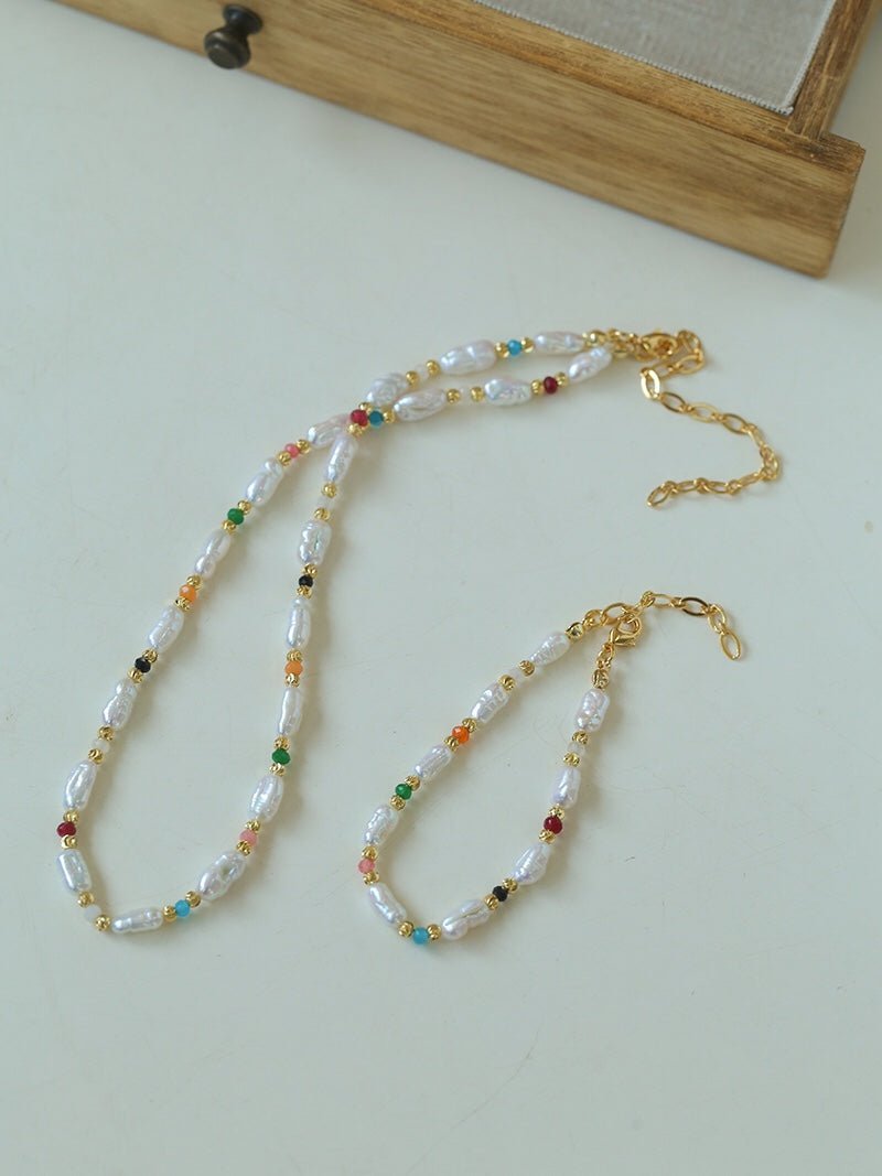 Candy - Colored Gemstone and Popcorn Pearl Beaded Necklace - floysun